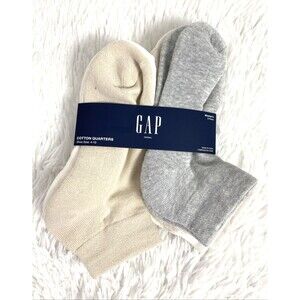 GAP Women's Socks 6 Pairs Cotton Quarters Cushioned Shoe Size 4-10 Gray Beige